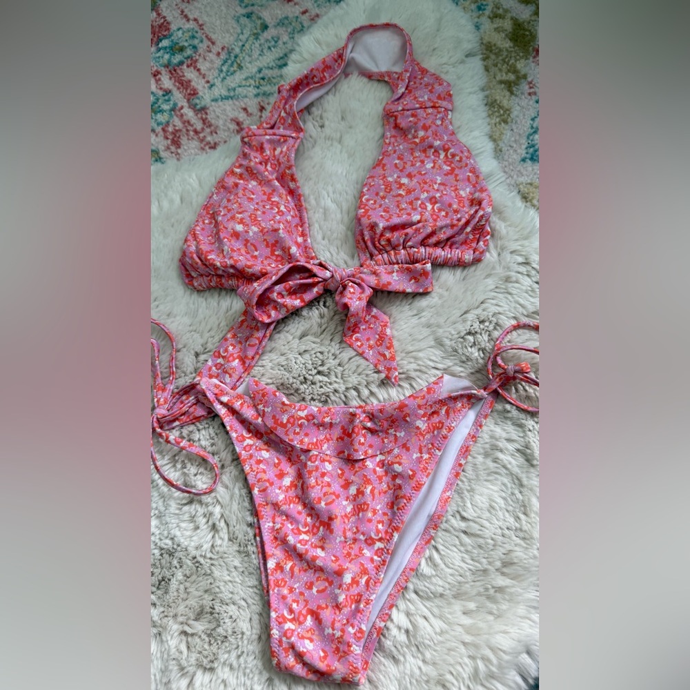 SHEIN Pink and Orange Bikini Top
